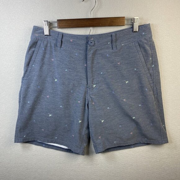 Huk Board Shorts‎ Men’s 32 Blue Gray Fun Print Fly Fishing Swimming Trunks Beach - Picture 1 of 10